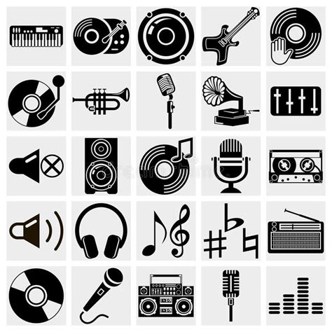 Vector Black Music Icons Set On Gray Collection Of Black Music Vector