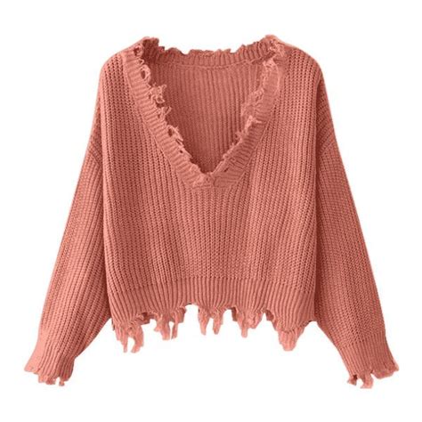 loose ripped v neck sweater orangepink 21 liked on polyvore featuring tops sweaters loose