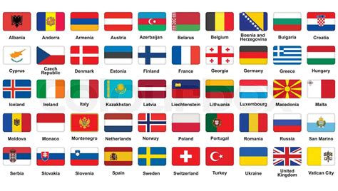 Sæt Af Europæiske Flag Ikoner Med Afrundede Hjørner Stock Vektor