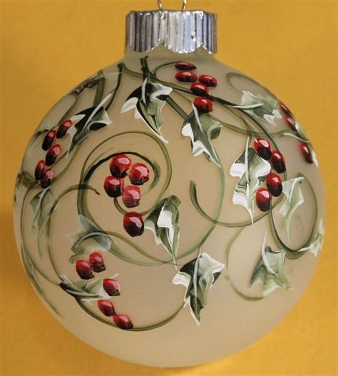 Frosted Holly Glass Christmas Ornament Hand Painted And Signed By