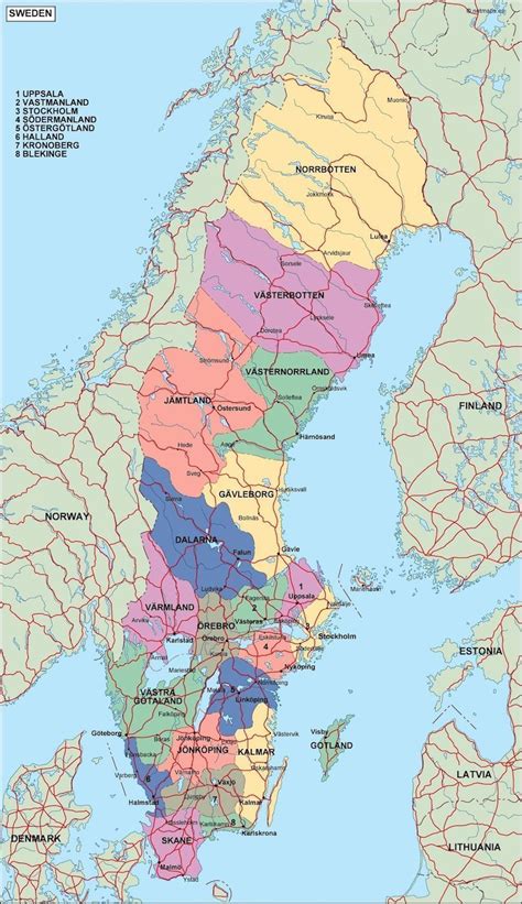 Sweden Political Digital Map Digital Maps Netmaps Uk Vector Eps