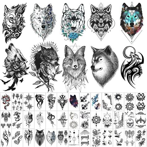 50 sheets forearm half sleeve wolf temporary tattoos for men women adults fake