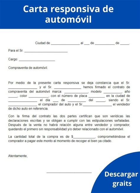 Carta Responsiva Vehicular Formatos Y Ejemplos Word Para Imprimir Unamed