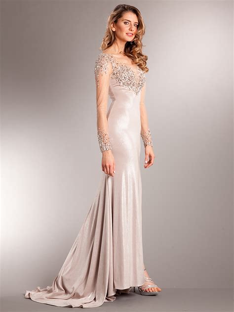 Long Chiffon Sleeves Crystal Evening Gown Sung Boutique La