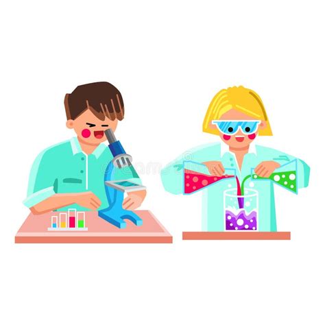 Two Kids Doing Experiment In Science Lab Stock Vector Illustration Of