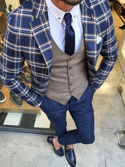 gentwith bellingham indigo slim fit plaid check suit fashion suits for men suits clothing