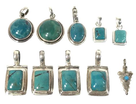 Lot 11pc Sterling Silver Turquoise Pendants
