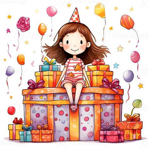 Cute Happy Birthday Girl Clipart Illustration Ai Generative 34120089 Png