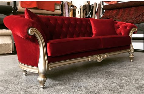 Red Tufted Velvet Sofa Set Etsy