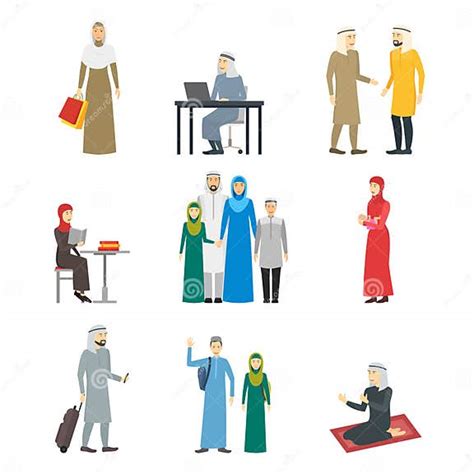 Cartoon Characters Muslim Man And Woman People Set Vector Stock Vector