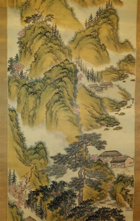 30 Off Vintage Japanese Watercolors On Silk Green Landscape Etsy New