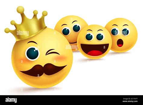 Rey emoji admirar el diseño vectorial Emoji rey ídolo con corona de oro admirar con otros