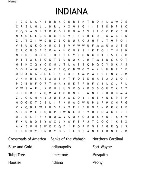 INDIANA Word Search WordMint