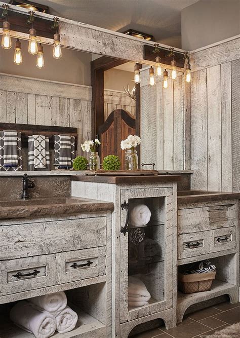 | add a rustic wood update to your bathroom by building your own bathroom vanities. Modern Bathroom Rustic Decor Ideas 09 ...