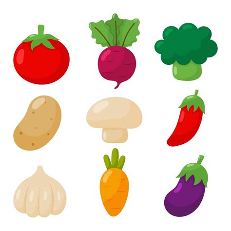 Conjunto De Iconos De Verduras En Estilo De Dibujos Animados Vector