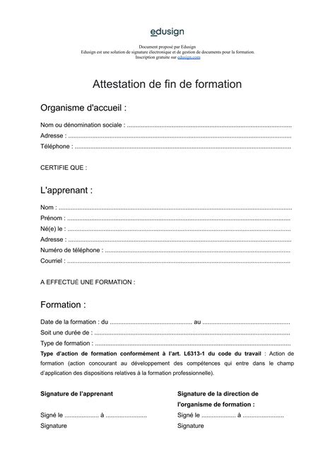 Certificat De Formation Modèle Gratuit En Format Word Pdf Edusign