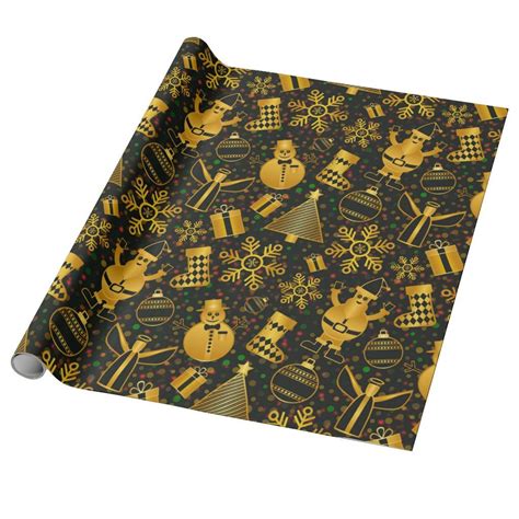 Elegant Gold And Black Christmas Icons Wrapping Paper Zazzle Diy