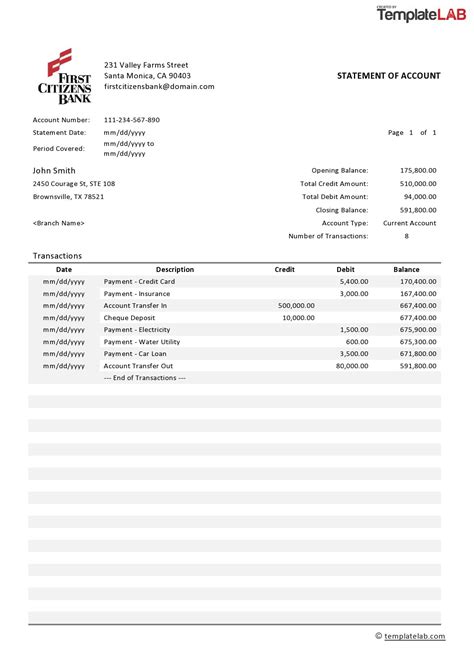 Editable Bank Of America Bank Statement Template