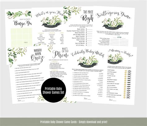 Check spelling or type a new query. Baby Shower Games Greenery Baby Shower Game Cards Printable