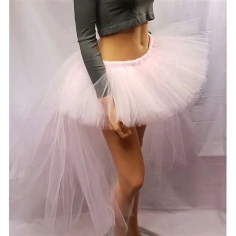 Light Pink High Low Tulle Skirts For Lady Photography Plus Size Elastic Pleated Tutu Skirt Women