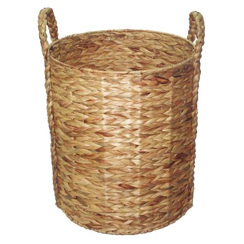 Round Woven Natural Basket with Braided Handles, Medium (18.5