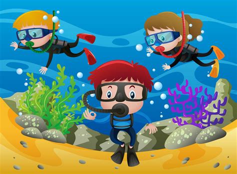Three Kids Diving Under The Ocean 369867 Vector Art At Vecteezy