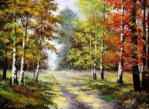 Fall Landscape Painting Forest Painting Watercolor Landscape