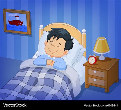 Cartoon Smile Little Boy Sleeping In The Bed Vector Image