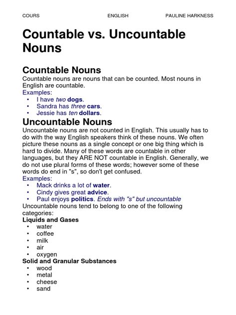 Countable Vs Uncountable Nounsarticles Noun Grammatical Number