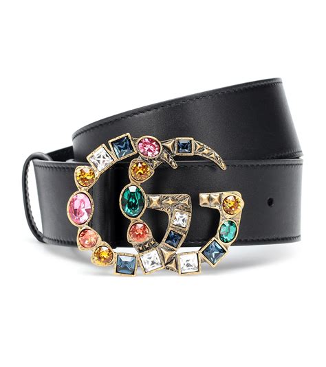 Gucci Leather Belt With Crystal Double G Buckle In Black Lyst Uk