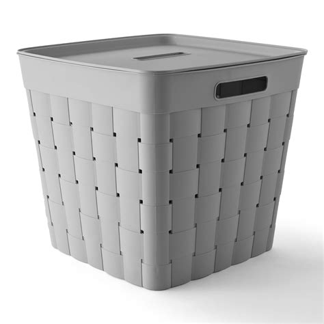 Your Zone Large Weave Storage Bin With Lid Gray