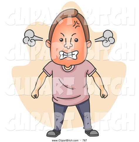 Clip Vector Cartoon Art Of A Furious Mad Man With Smoke Flaring From