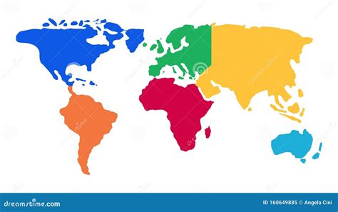 World Map With Color Continents Vector Illustration For Children