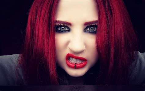 Wallpaper Face Women Redhead Model Green Eyes Red Lipstick Blue My