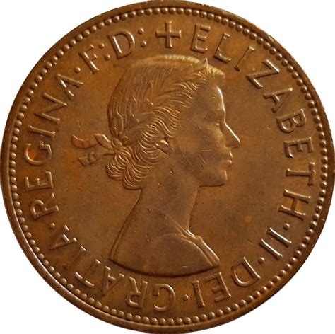 1 Penny Elizabeth Ii 1re Effigie Sans Brittomn Royaume Uni