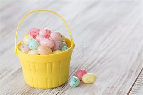 Pastel Jelly Beans In Yellow Basket Stock Photo Image Of Candy