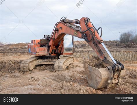 Red Excavator During Image And Photo Free Trial Bigstock