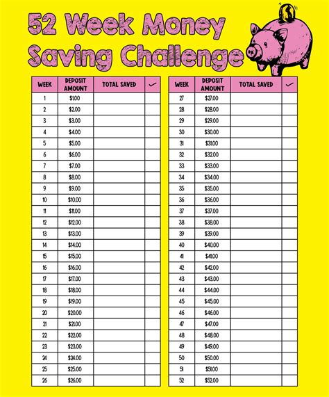 52 Week Savings Challenge Printable