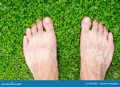 Man`s Feet Standing On Grass Stock Image Image Of Cure Male 158764017