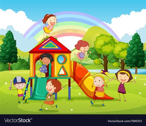 Children Playing At Playground In Park Royalty Free Vector