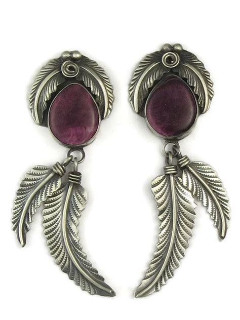 Purple Spiny Oyster Shell Feather Earrings By Lydia Begay Navajo