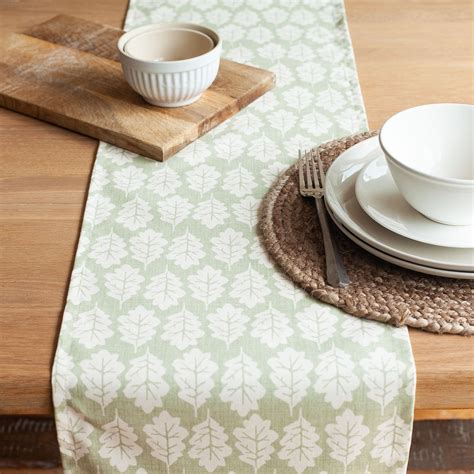 Autumn Leaf Table Runner In Sage Green And White Shabby Chic Etsy Uk