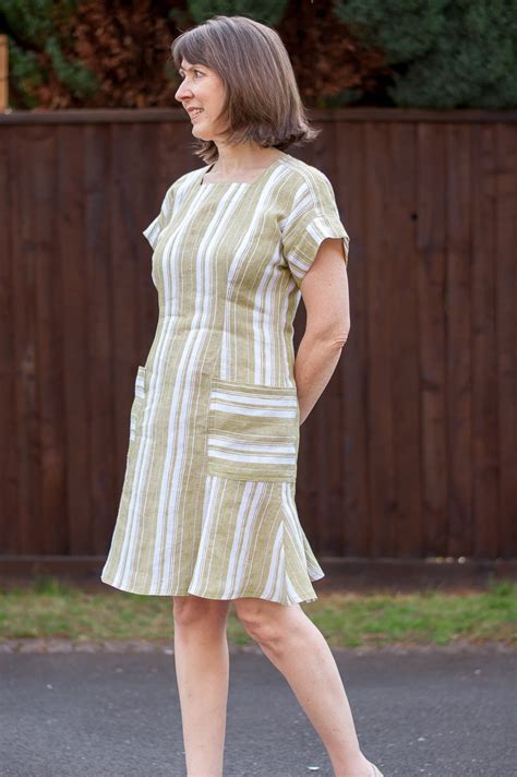 Green And White Striped Linen Summer Dress Dream Cut Sew