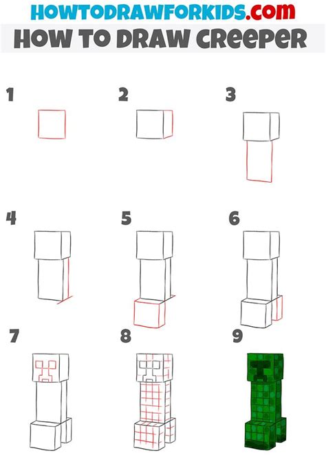 How Draw Creeper Step By Step Minecraft Drawings Creepers Sketch Book