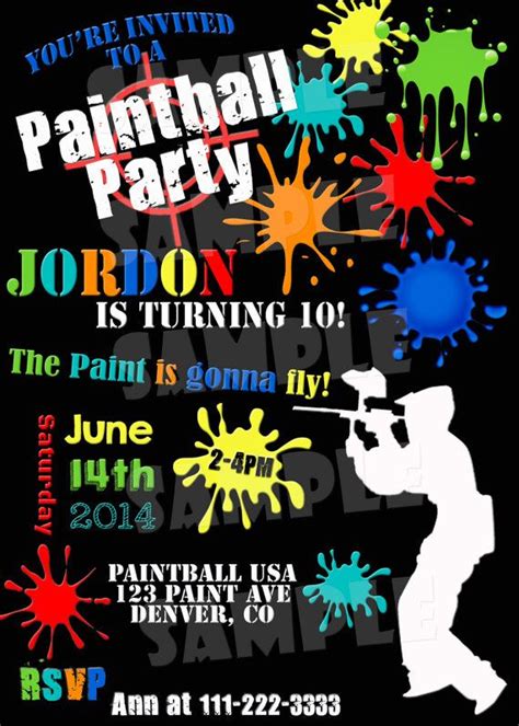Printable Paintball Party Invitation Paintball Birthday Invitation