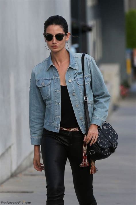 Lily Aldridge Spring Street Style With Denim Jacket And Leather Pants