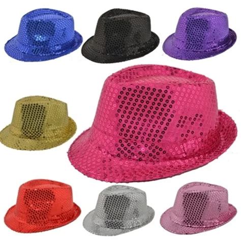 Fashion Unisex Glitter Sequins Hat Led Flashing Dance Show Party Jazz