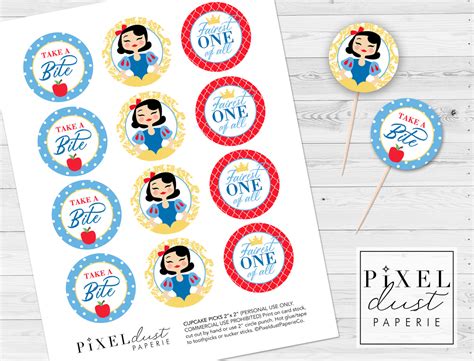 Fairest One Of All Snow White First Birthday Printable Cupcake Topper