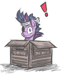 So, theres this trend on animation memes where you mix two songs from already existing animation memes together to create a. Size: 1827x2247 | Tagged: artist:flutterthrash, box, cardboard box, exclamation point, female ...