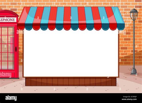 Blank Banner With Awning In City On Brick Wall Scene Illustration Stock